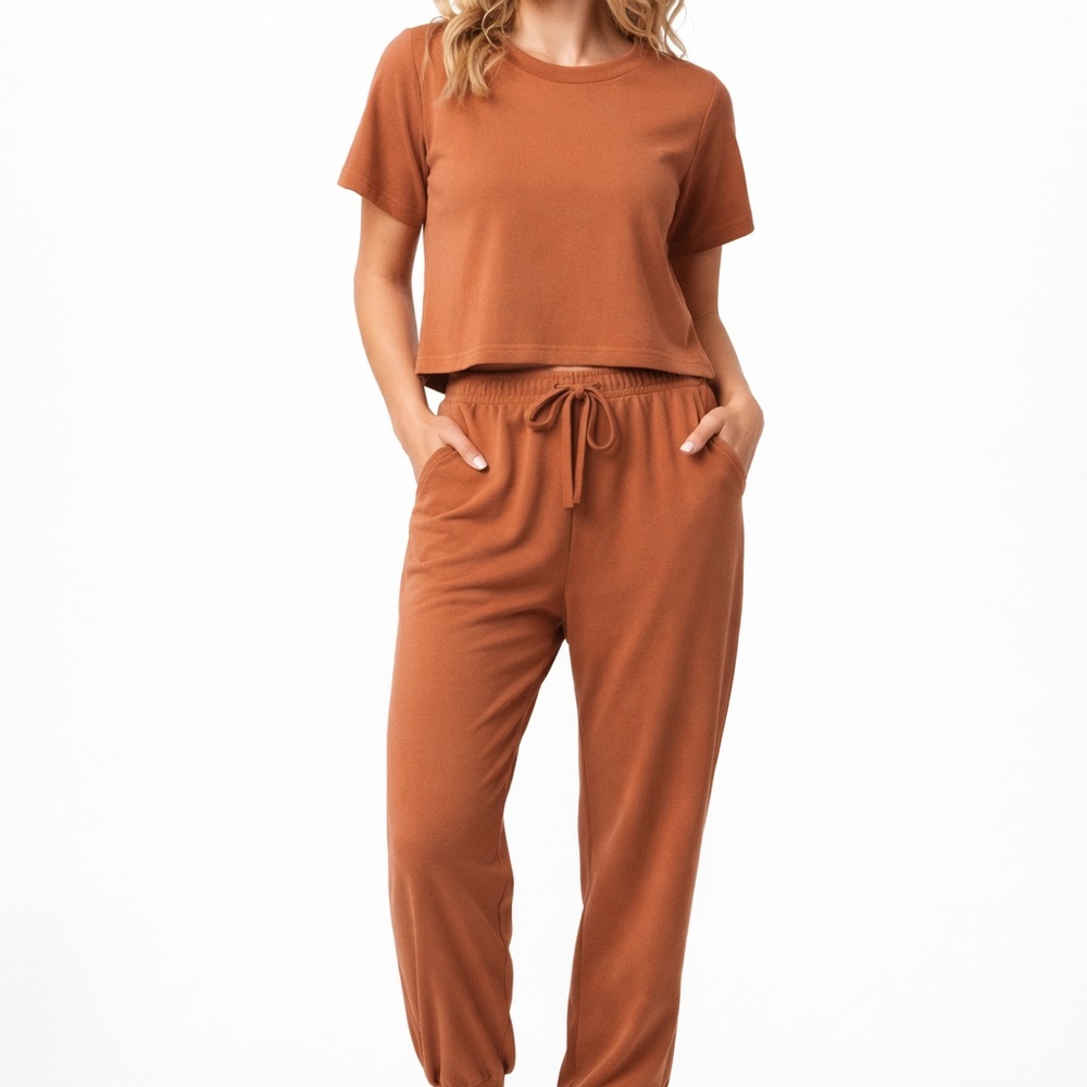 Matching Lounge Set | Rust Brown Tee + Joggers | Cozy Casual Outfit Size L